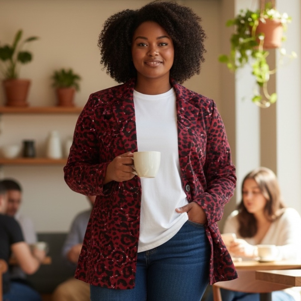 Red & Black Leopard Print Blazer Statement piece